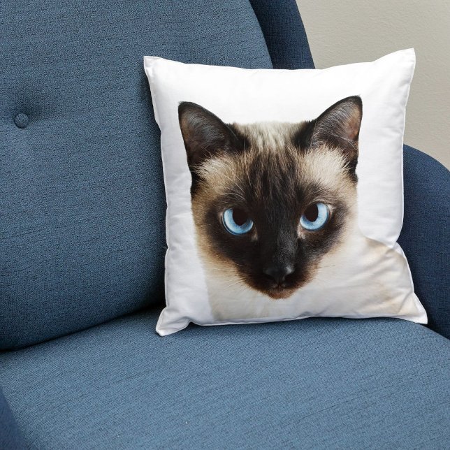 Aangepaste Siamese Cat Face Home Decor Witte Sjabl Kussen (Creator heeft geüpload)
