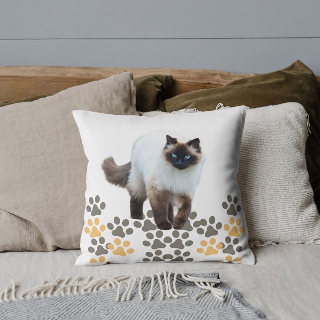 Aangepaste Siamese Kat Foto Cute Poes Witte Kussen (Creator heeft geüpload)