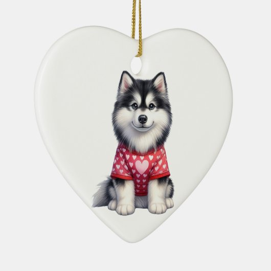 Aangepaste Siberische Husky Dog Valentijn Keramisch Ornament (Rechts)