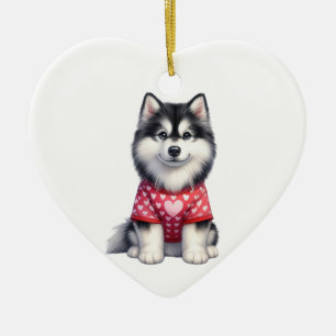 Aangepaste Siberische Husky Dog Valentijn Keramisch Ornament