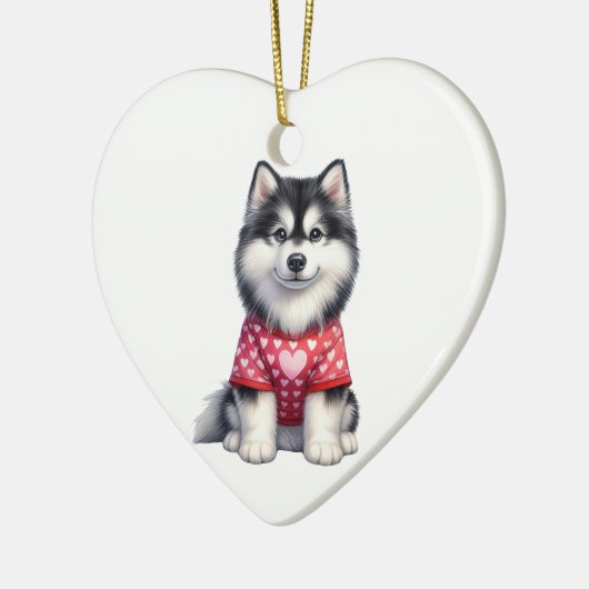 Aangepaste Siberische Husky Dog Valentijn Keramisch Ornament (Links)