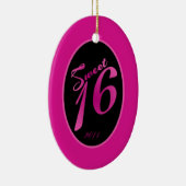 Aangepaste sierbloem 16 Hot Pink Bla Keramisch Ornament (Rechts)