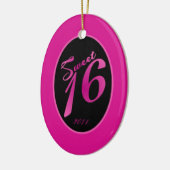 Aangepaste sierbloem 16 Hot Pink Bla Keramisch Ornament (Links)