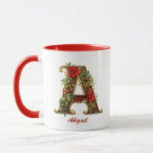 Aangepaste Sierlijke Monogram A Kerstmis Rood Goud Mok (Links)