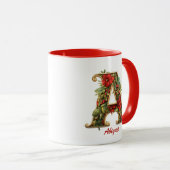 Aangepaste Sierlijke Monogram A Kerstmis Rood Goud Mok (Voorkant rechts)