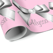 Aangepaste Silver Bow lichtroze Cadeaupapier (Rol Hoek)