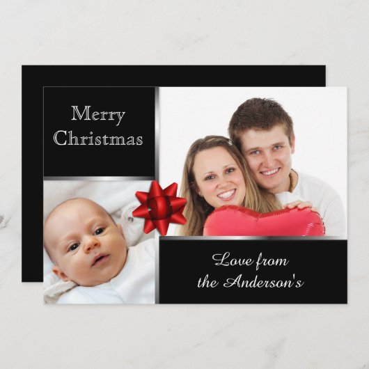 Aangepaste Silver- en Black Photo Elegant Feestdagenkaart (Voorkant / Achterkant)