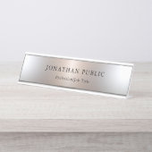Aangepaste Silver-look Eenvoudig ontwerp-Sjabloon Bureau Naambordje (Voorkant)