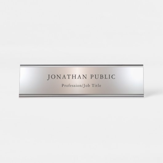 Aangepaste Silver-look Eenvoudig ontwerp-Sjabloon Bureau Naambordje (Voorkant)