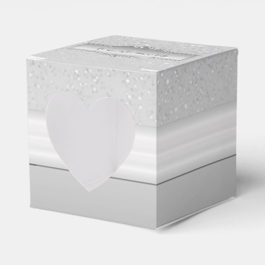 Aangepaste Silver Sparkle Heart Box Bedankdoosjes (Voorkant Zijde)