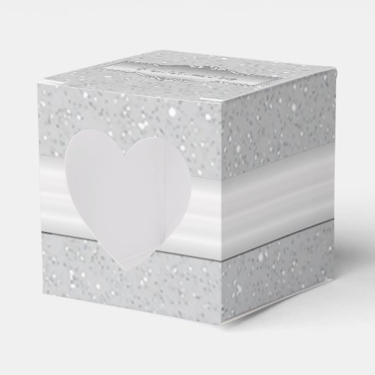 Aangepaste Silver Sparkle Heart Box Bedankdoosjes (Voorkant Zijde)