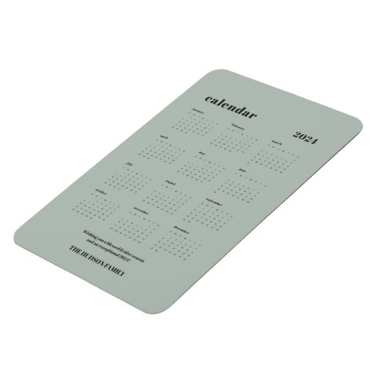 Aangepaste SImple Chic 2024 stoffige groene kalend Magneet (Linkerzijde)