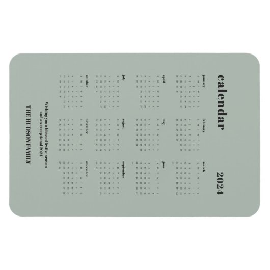 Aangepaste SImple Chic 2024 stoffige groene kalend Magneet (Horizontaal)
