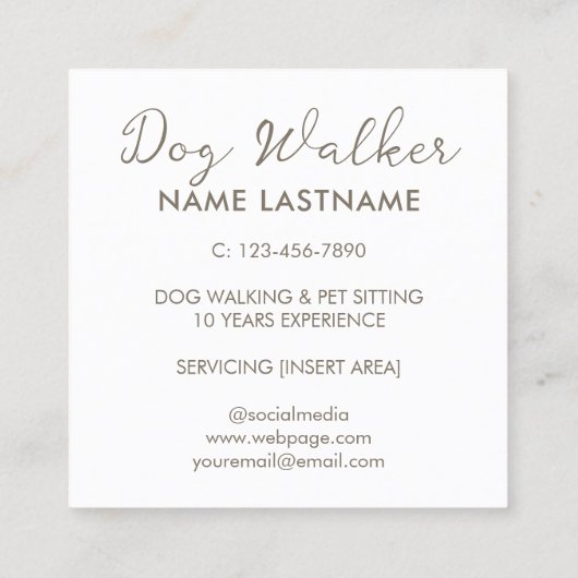 Aangepaste Simple Cute Dog Waling Sitting Service Vierkante Visitekaartje (Achterkant)