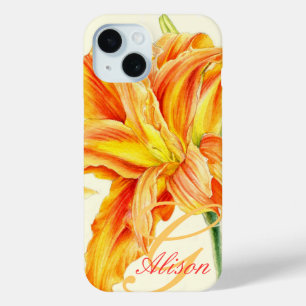 Aangepaste sinaasappel daglily bloesem iPhone 15 case