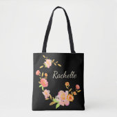 Aangepaste Sinaasappel- en roze blokmonogram Canva Tote Bag (Voorkant)
