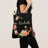 Aangepaste Sinaasappel- en roze blokmonogram Canva Tote Bag (Dichtbij)