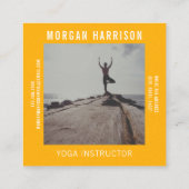 Aangepaste Sinaasappel gele retro strepen 70s, 80s Vierkante Visitekaartje (Achterkant)