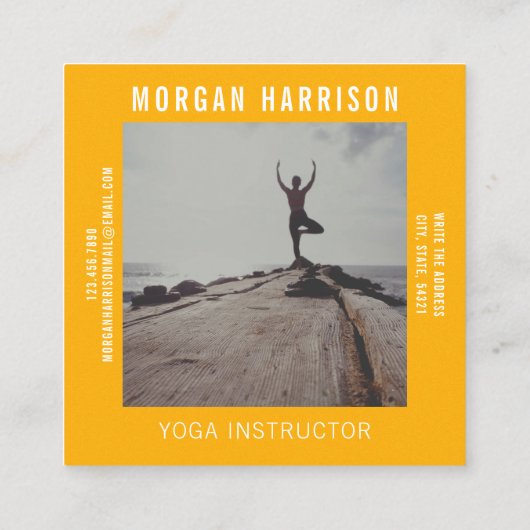 Aangepaste Sinaasappel gele retro strepen 70s, 80s Vierkante Visitekaartje (Achterkant)