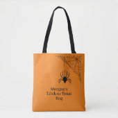 Aangepaste Sinaasappel Halloween Spin Web Trick or Tote Bag (Voorkant)