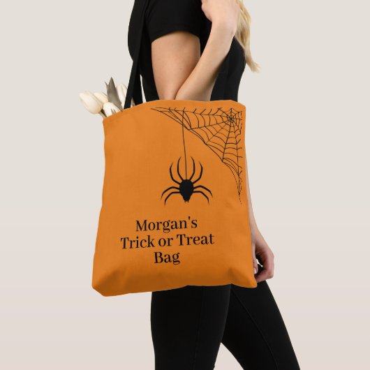 Aangepaste Sinaasappel Halloween Spin Web Trick or Tote Bag (Dichtbij)