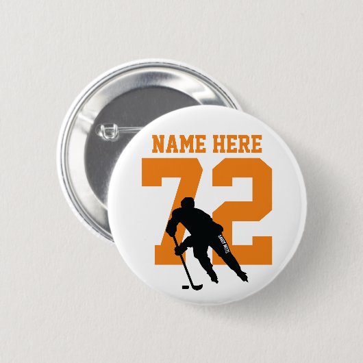 Aangepaste Sinaasappel naam van Hockey Player-spel Ronde Button 5,7 Cm (Voorkant /achterkant)