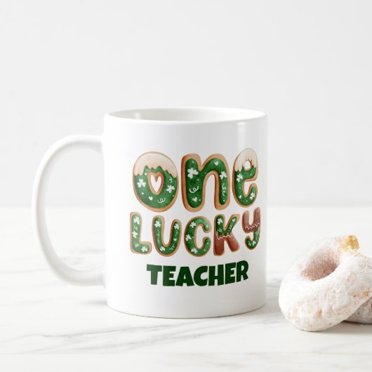Aangepaste  sint-patricks dag één Lucky leraar Koffiemok (Met donut)