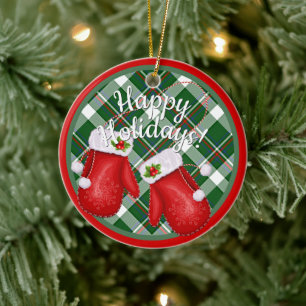 Aangepaste Sinterklaas wanten rood groen geruite p Keramisch Ornament