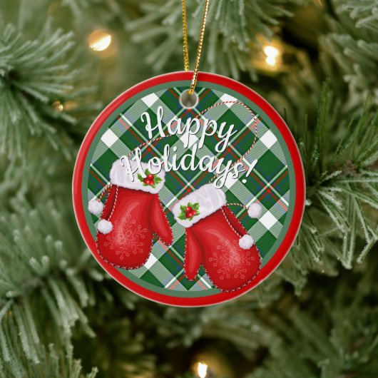 Aangepaste Sinterklaas wanten rood groen geruite p Keramisch Ornament (Boom)