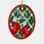 Aangepaste Sinterklaas wanten rood groen geruite p Keramisch Ornament (Rechts)