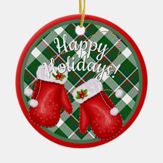 Aangepaste Sinterklaas wanten rood groen geruite p Keramisch Ornament (Voorkant)