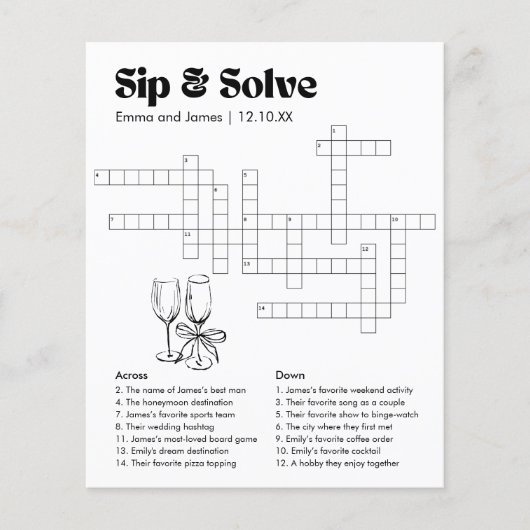 Aangepaste sip en oplossen bruiloft kruiswoordraad (Voorkant)