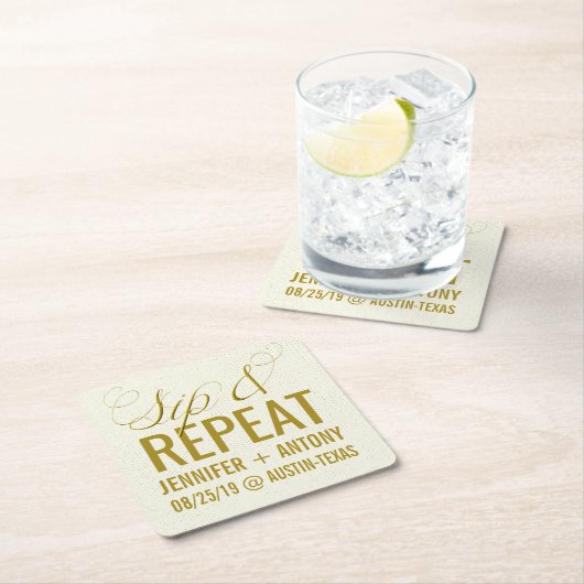 Aangepaste 'Sip & Repeat'-bruiloft Kartonnen Onderzetters (Insitu)