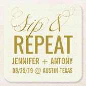 Aangepaste 'Sip & Repeat'-bruiloft Kartonnen Onderzetters (Voorkant)