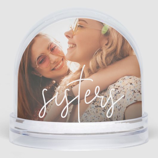 Aangepaste Sisters Tekst Overlay Foto Sneeuwbol (Voorkant)