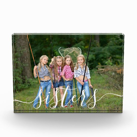 Aangepaste Sisters White Script Overlay Fotoblokken (Voorkant)