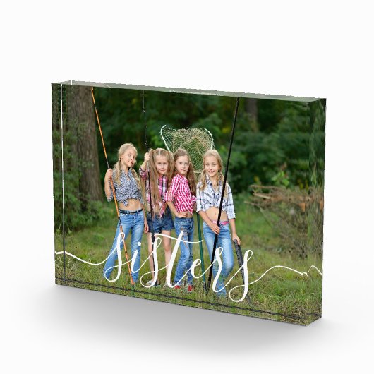 Aangepaste Sisters White Script Overlay Fotoblokken (Rechts)