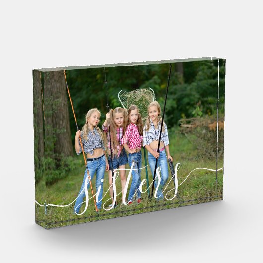Aangepaste Sisters White Script Overlay Fotoblokken (Links)