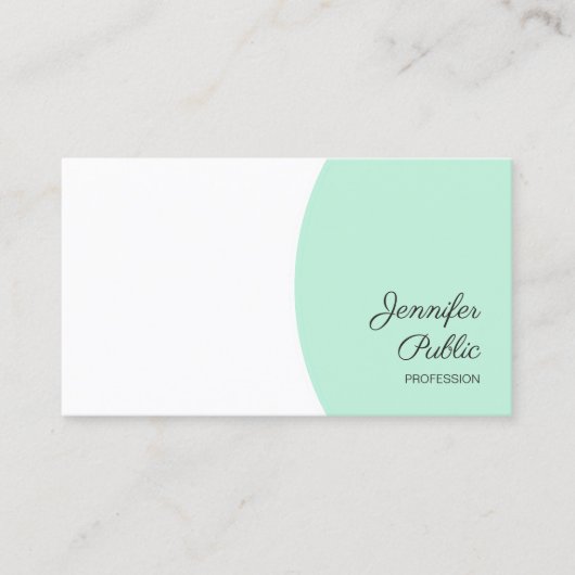 Aangepaste sjabloon Elegante Mintgroene Witte Mode Visitekaartje (Voorkant)