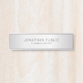 Aangepaste Sjabloon Faux Silver Naam Elegant Moder Deurbordje (Voorkant)