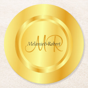 Aangepaste Sjabloon Gold look Modern Monogram Eleg Ronde Kartonnen Onderzetter