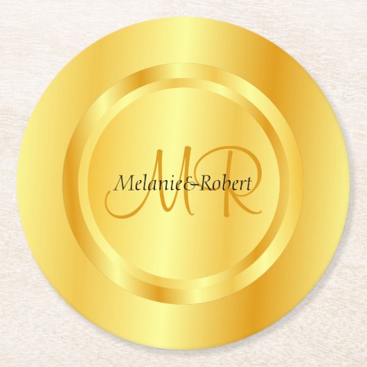 Aangepaste Sjabloon Gold look Modern Monogram Eleg Ronde Kartonnen Onderzetter (Voorkant)