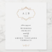 Aangepaste sjabloon gouden kuif monogram bruiloft wijn etiket (Enkel label)