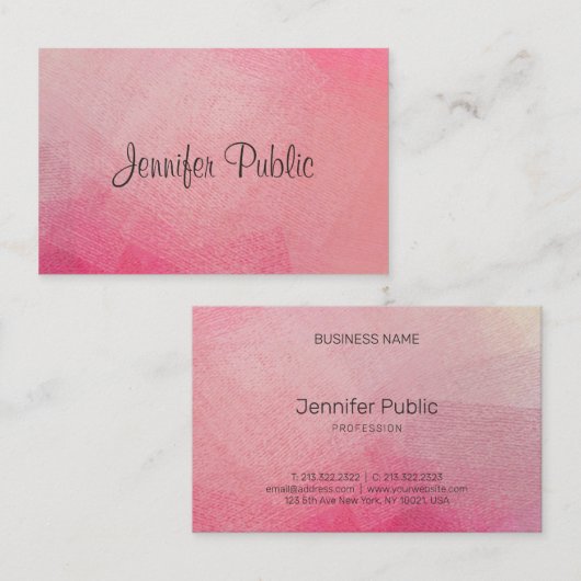 Aangepaste Sjabloon handgeschreven tekstroze Visitekaartje (Voorkant / Achterkant)