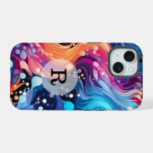 Aangepaste sjabloon kleurrijk golvend patroon iPhone 15 case (Achterkant horizontaal)