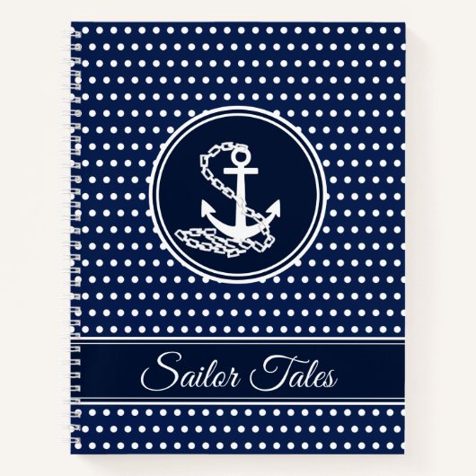 Aangepaste Sjabloon maritieme stijl blauw en wit Notitieboek (Voorkant)