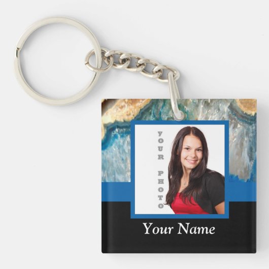 Aangepaste sjabloon met blauw kristal sleutelhanger (Voorkant)