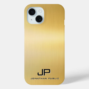 Aangepaste Sjabloon Metallic Look Gold Monogram iPhone 15 Case