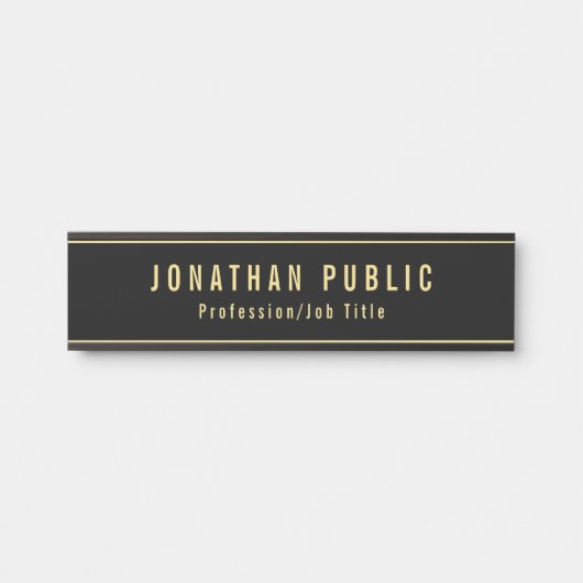 Aangepaste Sjabloon Modern zwart en goud Kantoor Deurbordje (Voorkant)