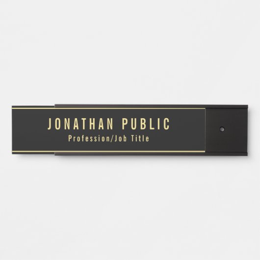 Aangepaste Sjabloon Modern zwart en goud Kantoor Deurbordje (Voorkant)
